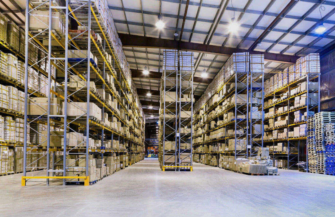 Warehouse racks loaded with product